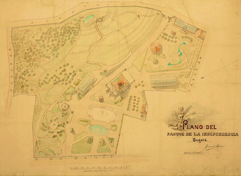 Imagen del plano del Parque de la Independencia en 1916 en bogota.